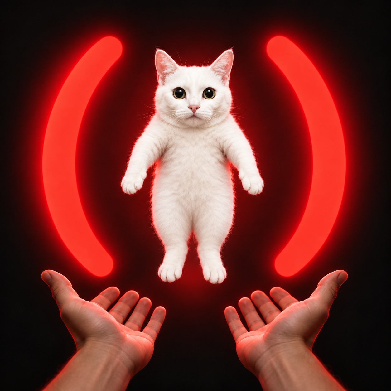 ShortCat floating between glowing red parentheses